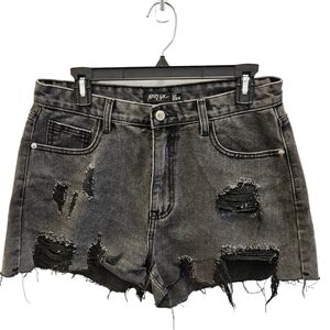Nasty Gal Distressed High Rise Black Washed Denim Shorts Womens